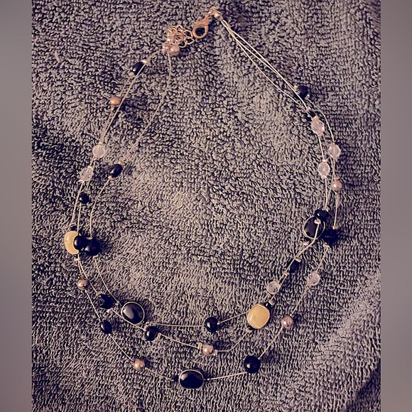 Express Black, Cream & Clear bead floating necklace - Picture 1 of 4